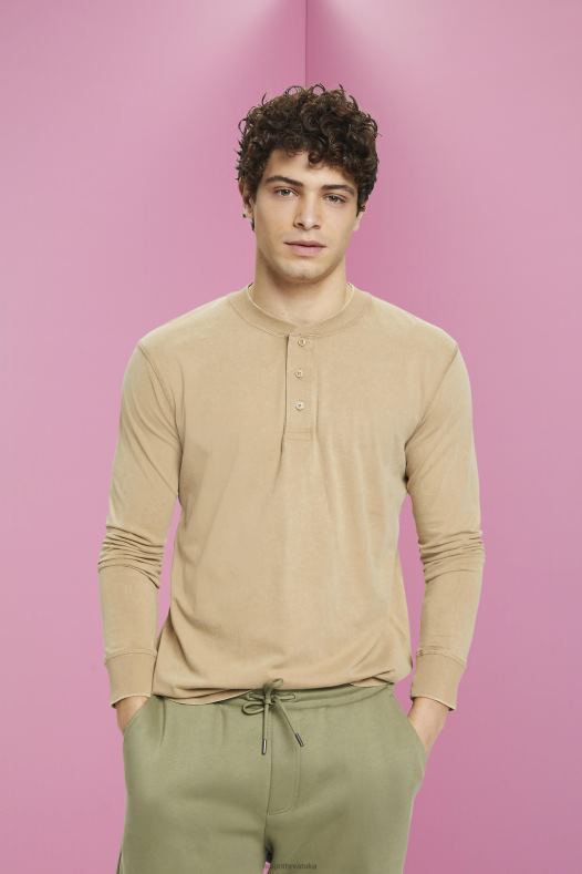 Esprit muškarci gornji dio dugih rukava s gumbima kaki bež dugi rukav A48RT723