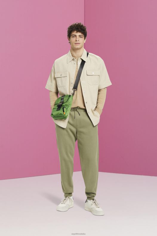 Esprit muškarci gornji dio dugih rukava s gumbima kaki bež dugi rukav A48RT723