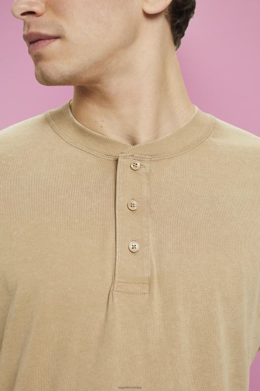 Esprit muškarci gornji dio dugih rukava s gumbima kaki bež dugi rukav A48RT723