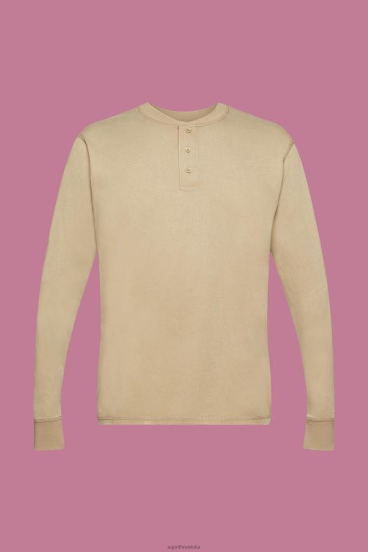 Esprit muškarci gornji dio dugih rukava s gumbima kaki bež dugi rukav A48RT723