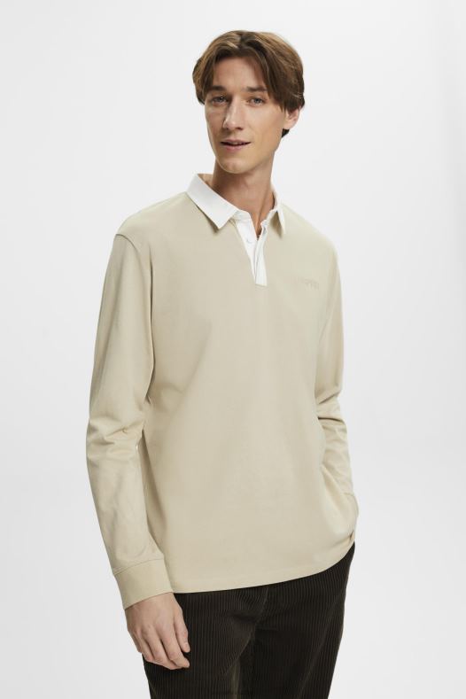 Esprit muškarci ragbi majica s izvezenim logom prašnjavo zelena dugi rukav A48RT720