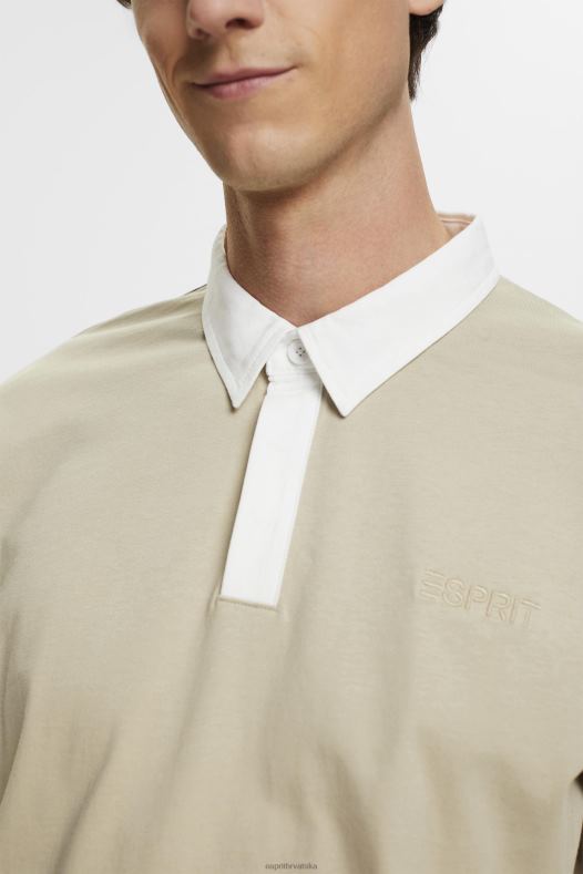 Esprit muškarci ragbi majica s izvezenim logom prašnjavo zelena dugi rukav A48RT720
