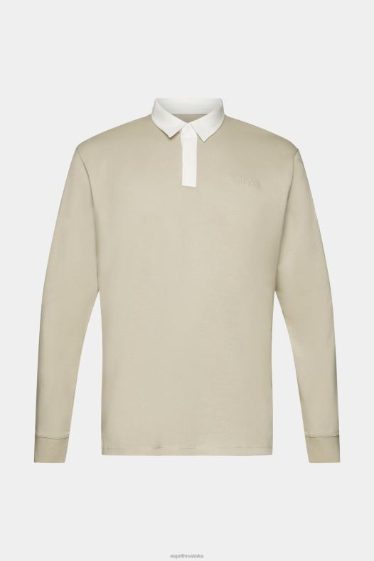 Esprit muškarci ragbi majica s izvezenim logom prašnjavo zelena dugi rukav A48RT720