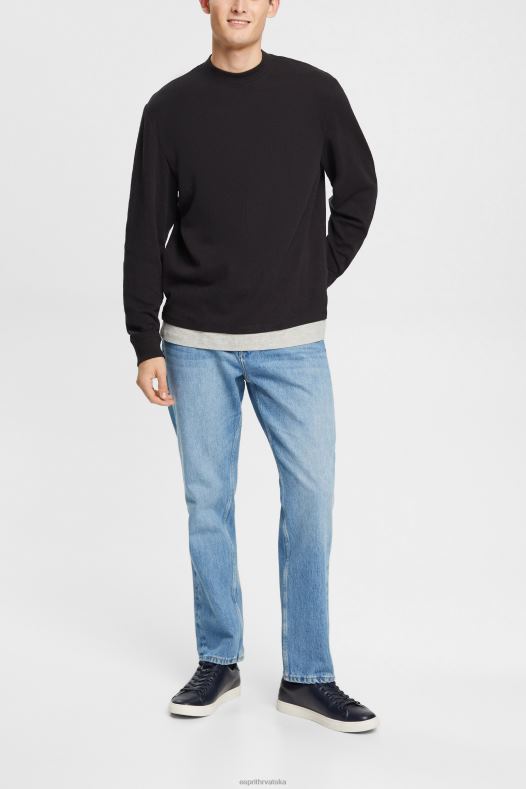 Esprit muškarci rebrasti gornji dio dugih rukava crno dugi rukav A48RT818