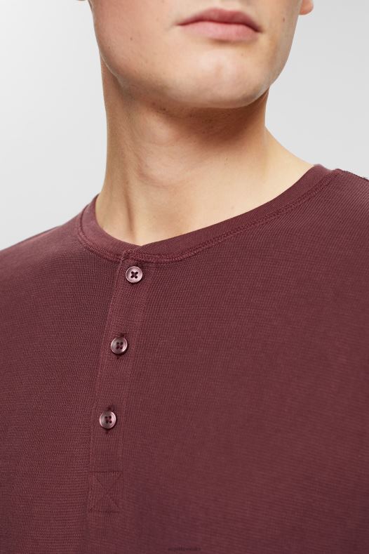 Esprit muškarci vafel majica dugih rukava, 100% pamuk bordo crvena dugi rukav A48RT823