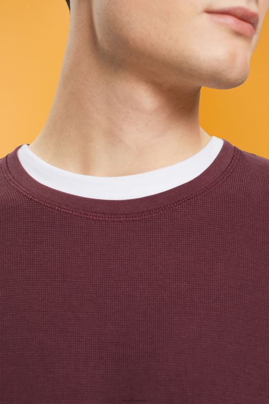 Esprit muškarci waffle pique majica dugih rukava bordo crvena dugi rukav A48RT825