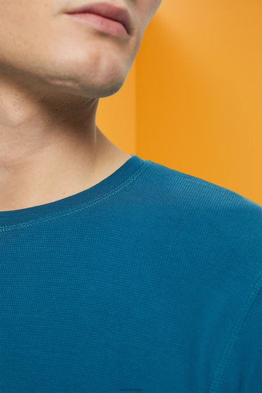 Esprit muškarci waffle pique majica dugih rukava tamno tirkizna dugi rukav A48RT851