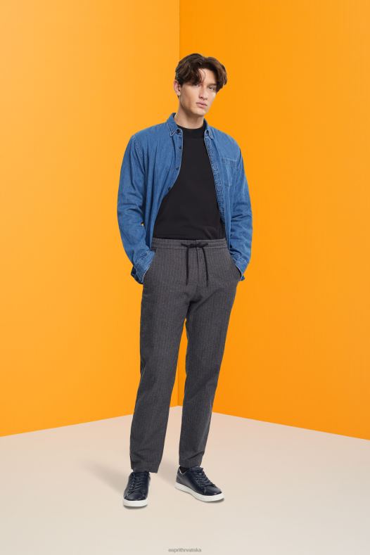 Esprit muškarci hlače na pruge s uzicom za pojas srednje siva hlače & hlače A48RT815