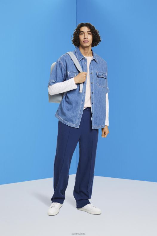 Esprit muškarci boxy traper košulja kratkih rukava plava srednje pranje košulje A48RT670