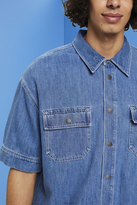 Esprit muškarci boxy traper košulja kratkih rukava plava srednje pranje košulje A48RT670