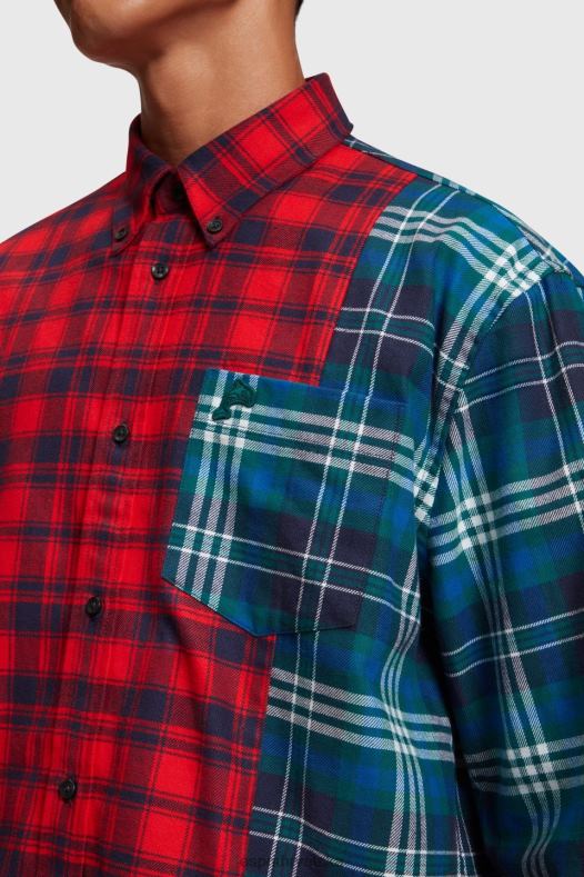 Esprit muškarci mješovita karirana patchwork flanelska košulja Crvena košulje A48RT790
