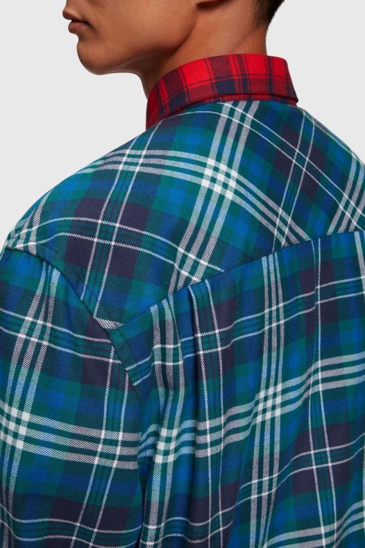 Esprit muškarci mješovita karirana patchwork flanelska košulja Crvena košulje A48RT790