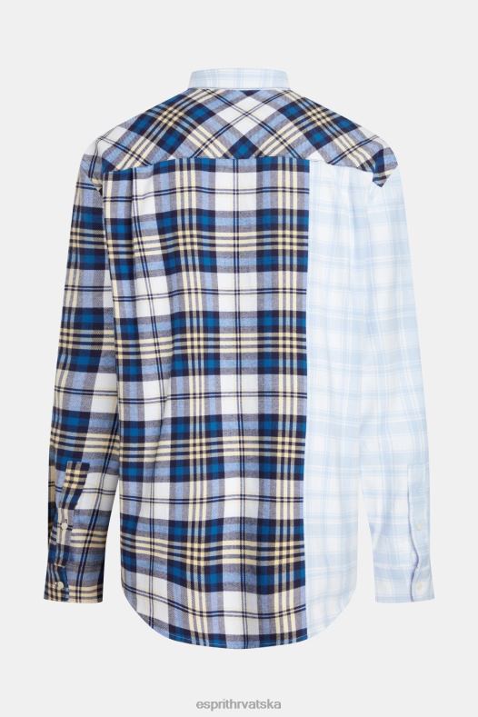 Esprit muškarci mješovita karirana patchwork flanelska košulja plava košulje A48RT789