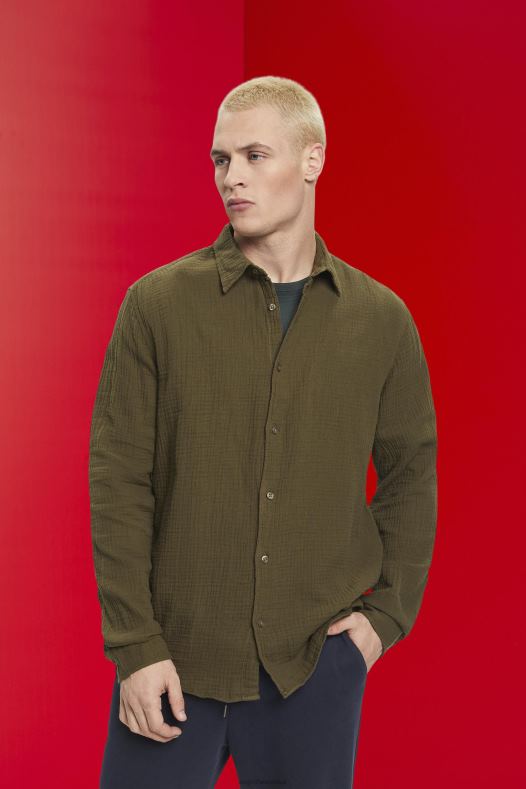 Esprit muškarci održiva pamučna košulja od muslina kaki zelena košulje A48RT756