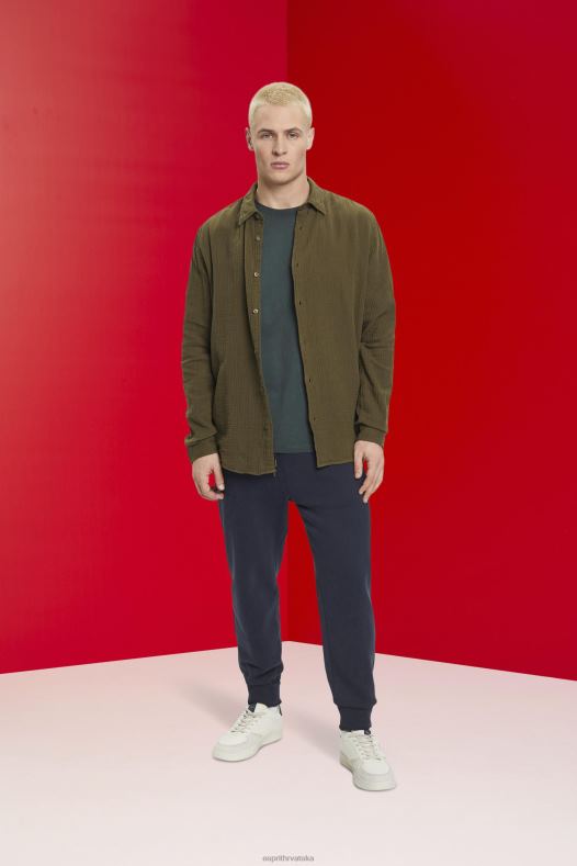 Esprit muškarci održiva pamučna košulja od muslina kaki zelena košulje A48RT756