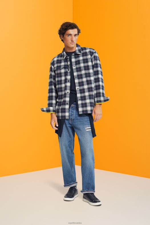 Esprit muškarci oversized košulja od čistog pamuka s kariranim uzorkom petrolej plava košulje A48RT838