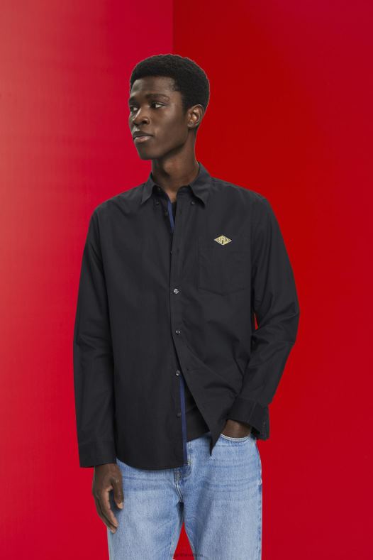 Esprit muškarci pamučna košulja na kopčanje crno košulje A48RT658