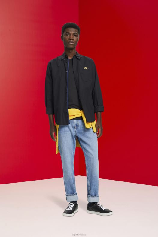 Esprit muškarci pamučna košulja na kopčanje crno košulje A48RT658