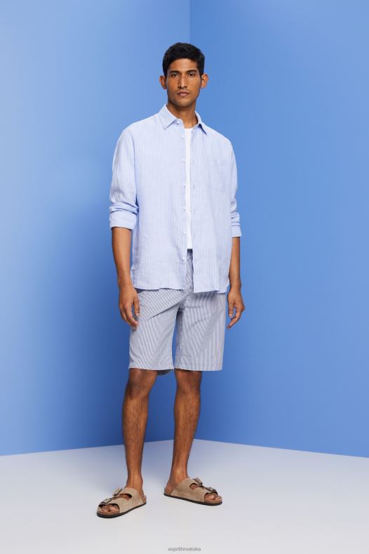 Esprit muškarci prugasta košulja, 100% lan svijetloplava boja lavande košulje A48RT597