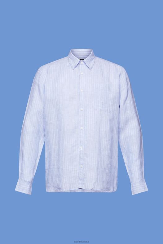 Esprit muškarci prugasta košulja, 100% lan svijetloplava boja lavande košulje A48RT597