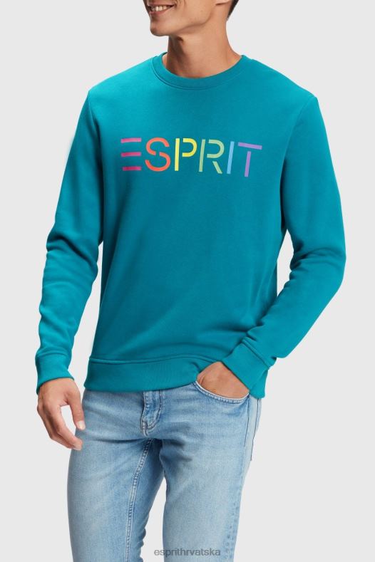 Esprit muškarci majica s printom logotipa teal plava majice i majice s kapuljačom A48RT870