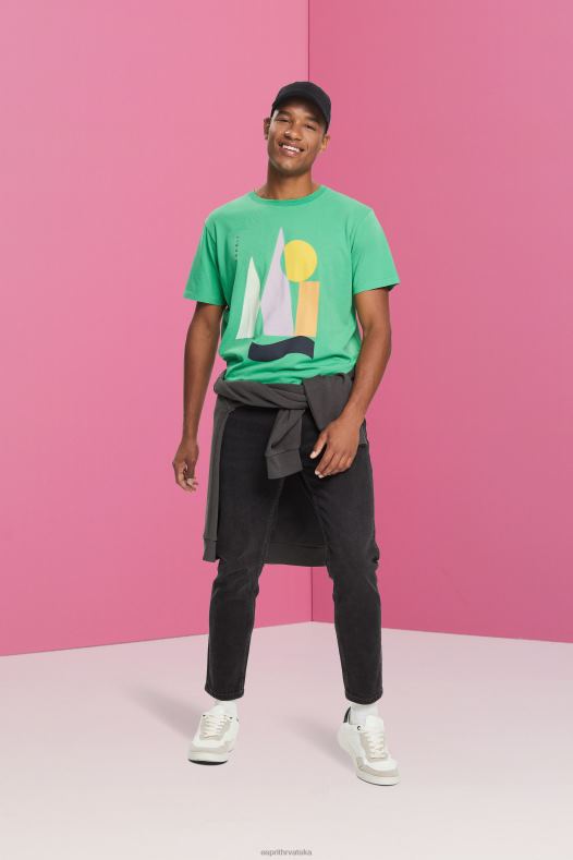 Esprit muškarci majica od džersija s printom zelena majice kratkih rukava A48RT845
