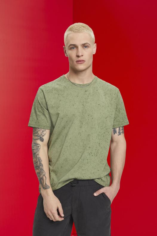 Esprit muškarci majica s ispranim efektom svijetli kaki majice kratkih rukava A48RT752