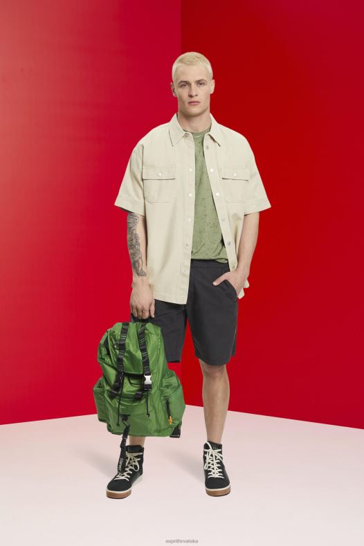 Esprit muškarci majica s ispranim efektom svijetli kaki majice kratkih rukava A48RT752