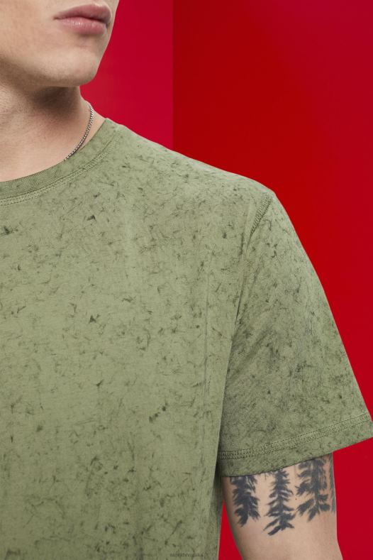 Esprit muškarci majica s ispranim efektom svijetli kaki majice kratkih rukava A48RT752