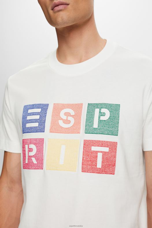 Esprit muškarci majica s logom, 100% pamuk prljavo bijelo majice kratkih rukava A48RT587