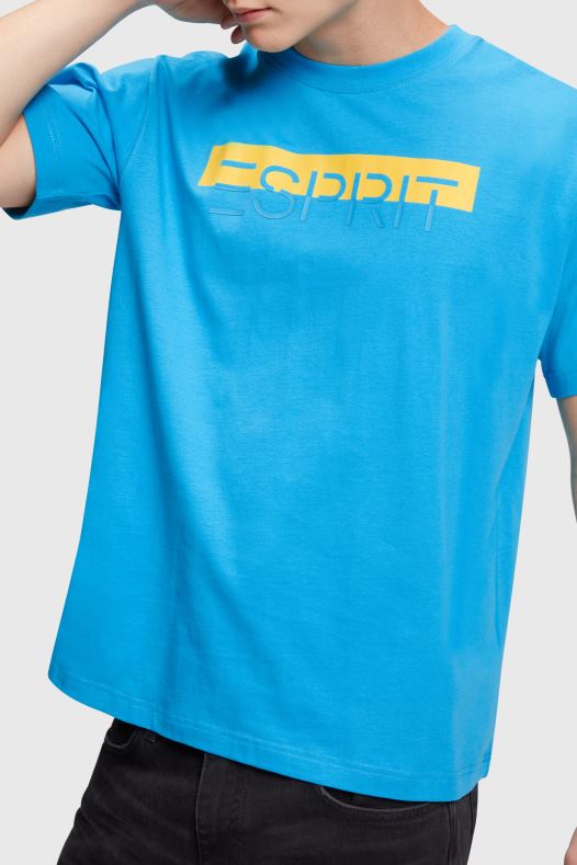 Esprit muškarci majica s logotipom mat sjaja tirkiz majice kratkih rukava A48RT618
