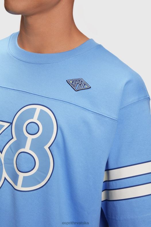 Esprit muškarci majica s prugastim rukavima s grafičkim printom svijetloplava boja lavande majice kratkih rukava A48RT807