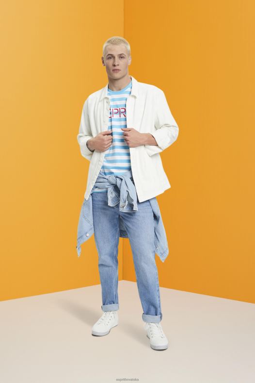 Esprit muškarci održiva pamučna prugasta majica plava majice kratkih rukava A48RT743