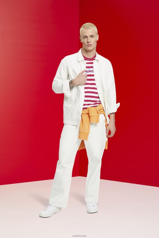 Esprit muškarci održiva pamučna prugasta majica ružičasta majice kratkih rukava A48RT744