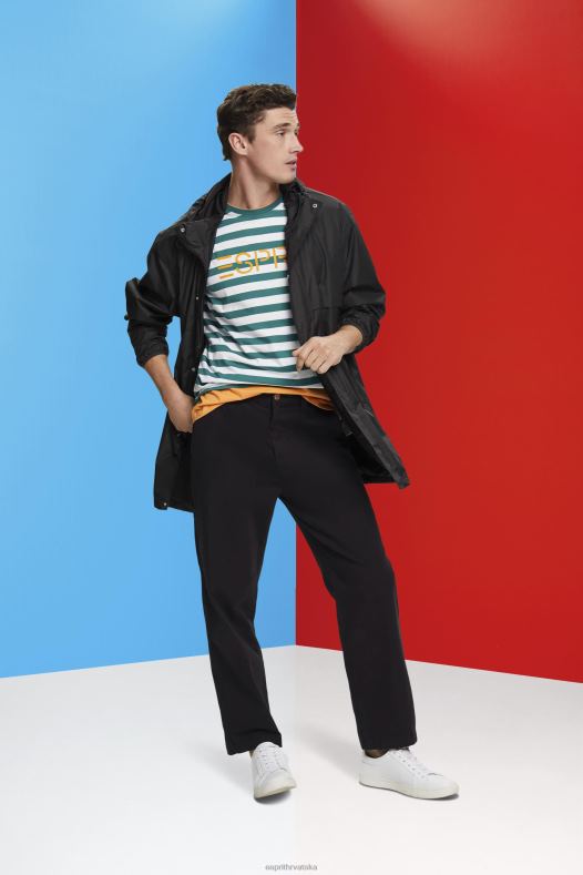 Esprit muškarci održiva pamučna prugasta majica smaragdno zeleno majice kratkih rukava A48RT741