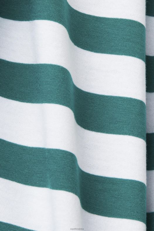 Esprit muškarci održiva pamučna prugasta majica smaragdno zeleno majice kratkih rukava A48RT741