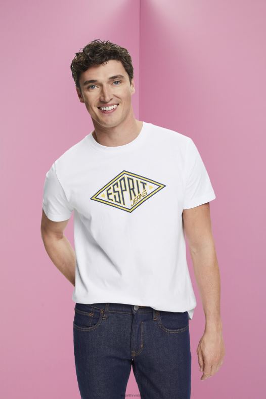 Esprit muškarci pamučna majica s printom logotipa bijela majice kratkih rukava A48RT624