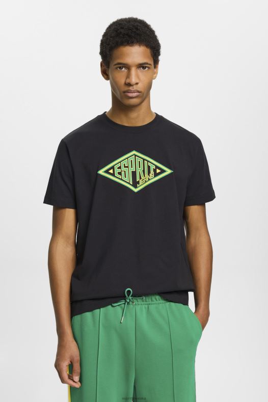 Esprit muškarci pamučna majica s printom logotipa crno majice kratkih rukava A48RT623