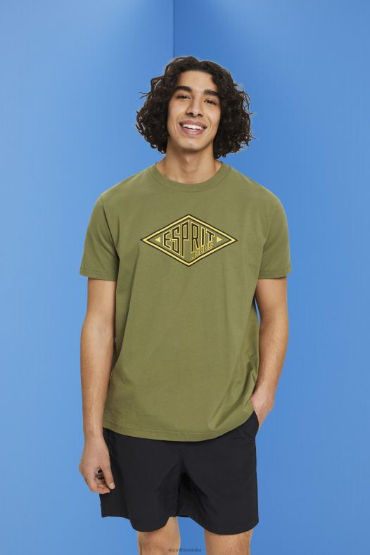 Esprit muškarci pamučna majica s printom logotipa maslina majice kratkih rukava A48RT626