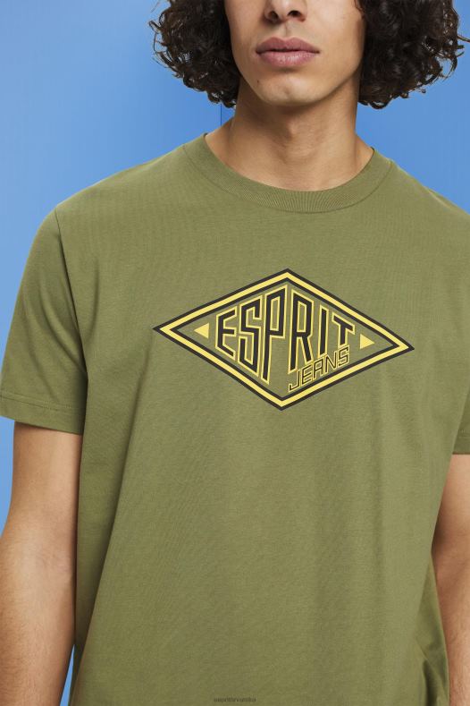 Esprit muškarci pamučna majica s printom logotipa maslina majice kratkih rukava A48RT626