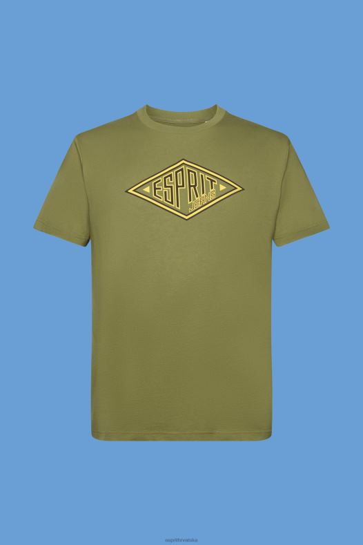 Esprit muškarci pamučna majica s printom logotipa maslina majice kratkih rukava A48RT626
