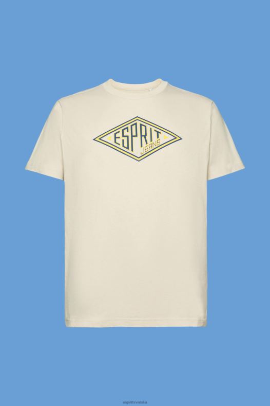 Esprit muškarci pamučna majica s printom logotipa svijetlo taupe majice kratkih rukava A48RT625