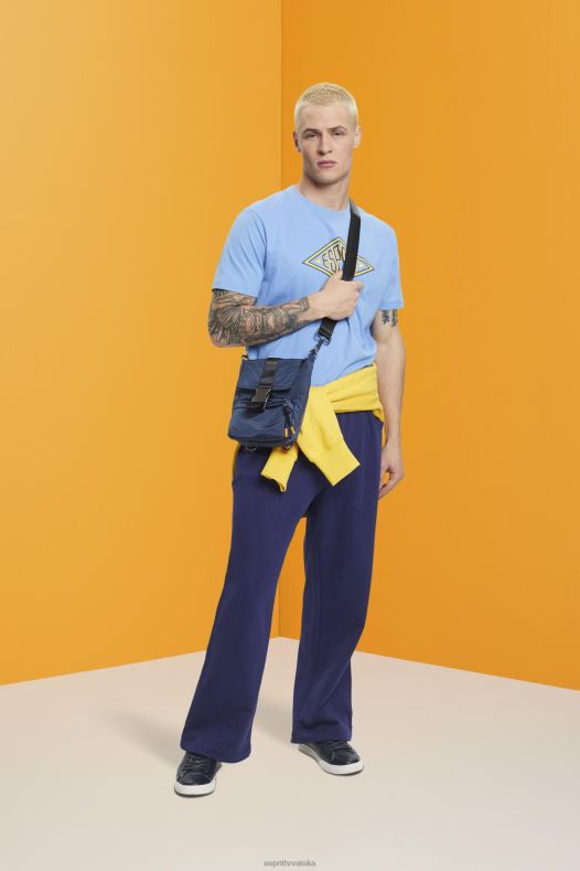 Esprit muškarci pamučna majica s printom logotipa svijetloplava boja lavande majice kratkih rukava A48RT627