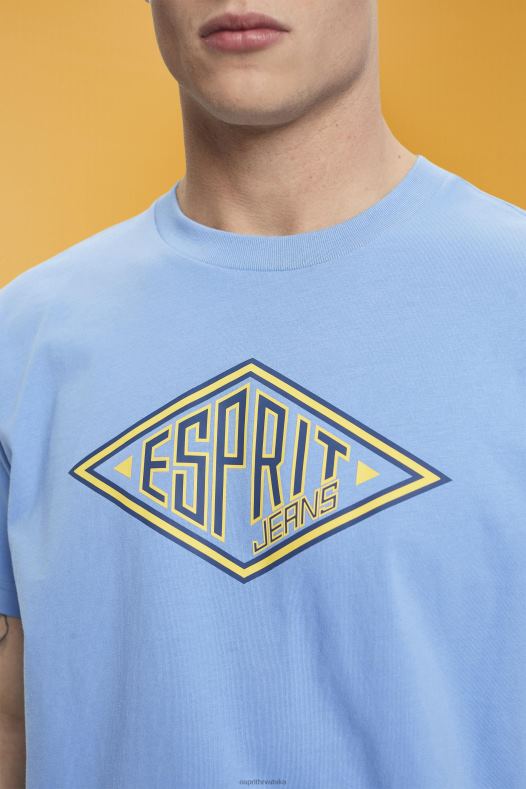 Esprit muškarci pamučna majica s printom logotipa svijetloplava boja lavande majice kratkih rukava A48RT627