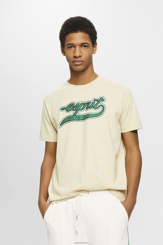 Esprit muškarci pamučna majica s printom retro logotipa bež majice kratkih rukava A48RT630