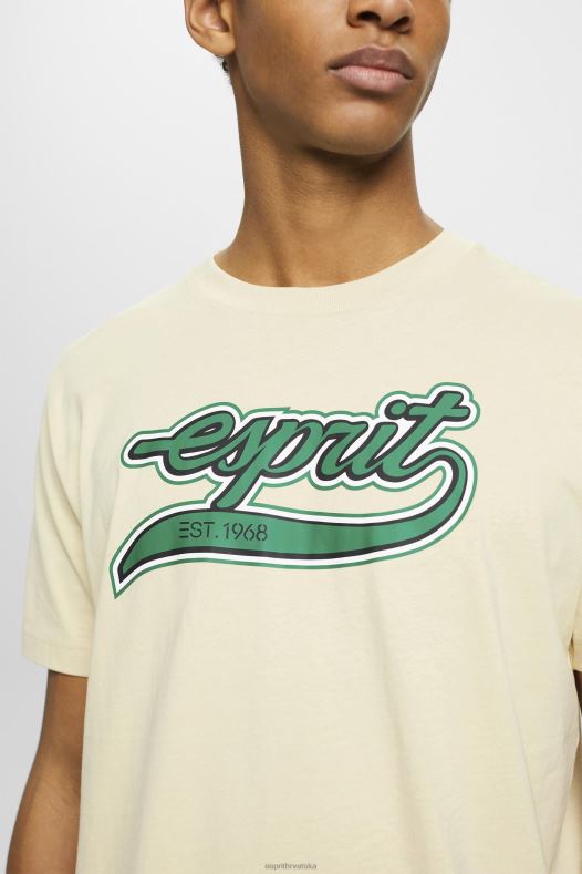 Esprit muškarci pamučna majica s printom retro logotipa bež majice kratkih rukava A48RT630