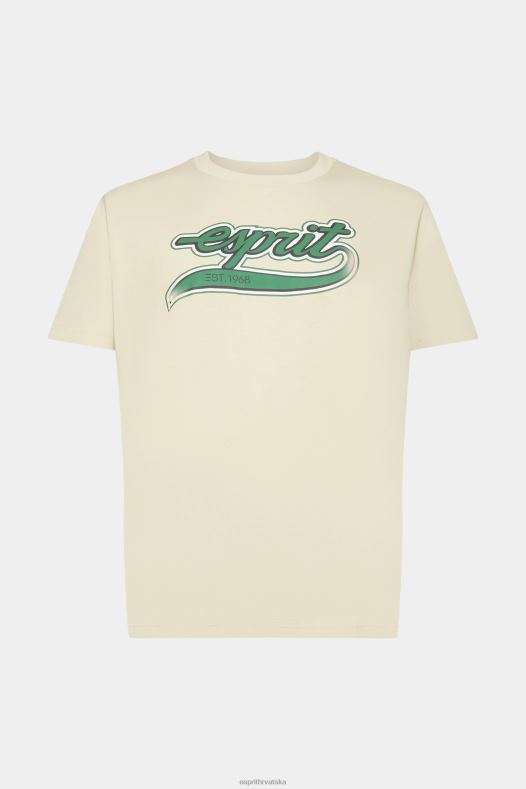 Esprit muškarci pamučna majica s printom retro logotipa bež majice kratkih rukava A48RT630
