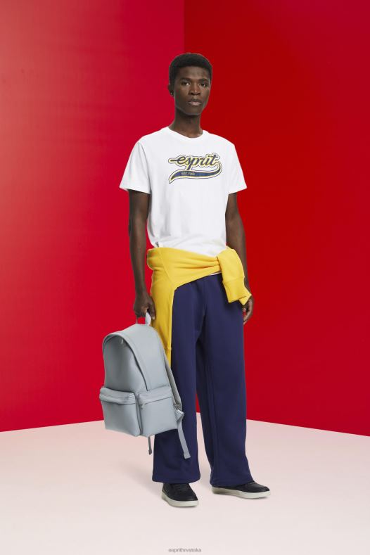 Esprit muškarci pamučna majica s printom retro logotipa bijela majice kratkih rukava A48RT629