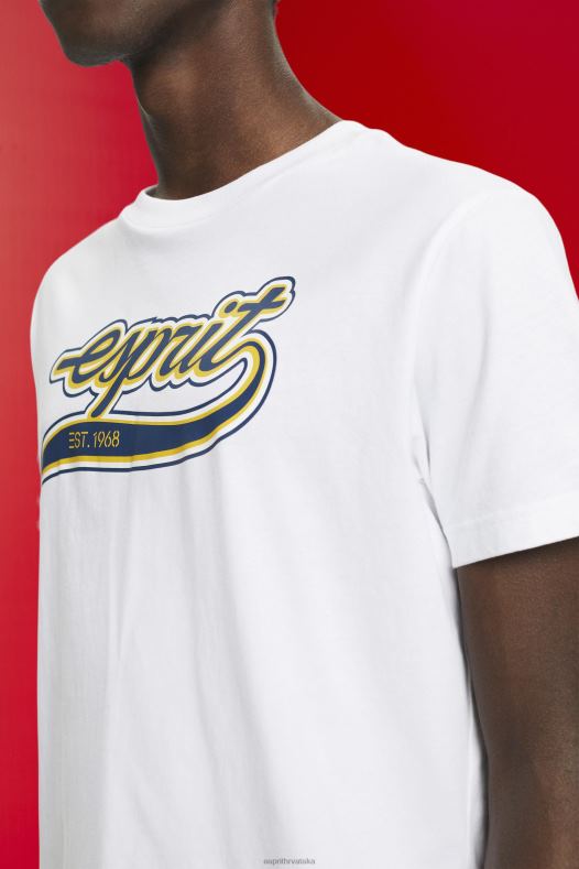 Esprit muškarci pamučna majica s printom retro logotipa bijela majice kratkih rukava A48RT629