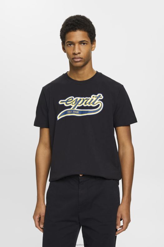 Esprit muškarci pamučna majica s printom retro logotipa crno majice kratkih rukava A48RT628